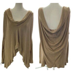 HEATHER Women Cowl Neck Poncho Sweater Batwing Sz L Brown Casual Work 3-46